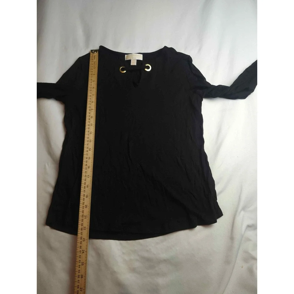 Michael Kors Womens Black Grommet Keyhole Long Sleeve Top Size M